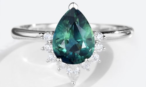 14K White Gold Pear Shaped Green Blue Sapphire Engagement Ring (1)