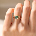 14k yellow gold moss agate ring-solitaire vintage leaf art engagement ring