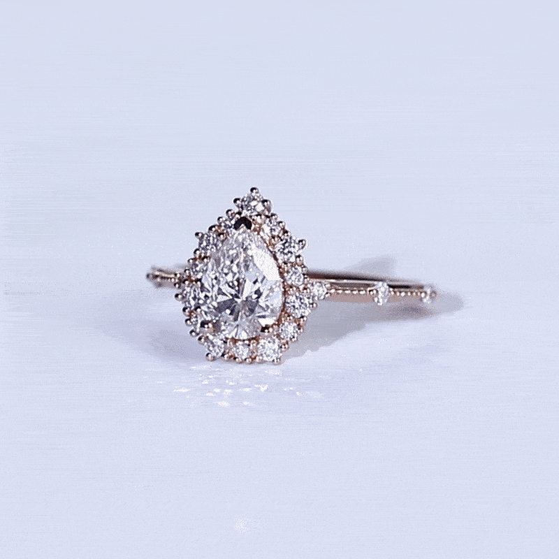 Pear Shaped Halo Engagement Ring Rose Gold Diamond Lab Rings