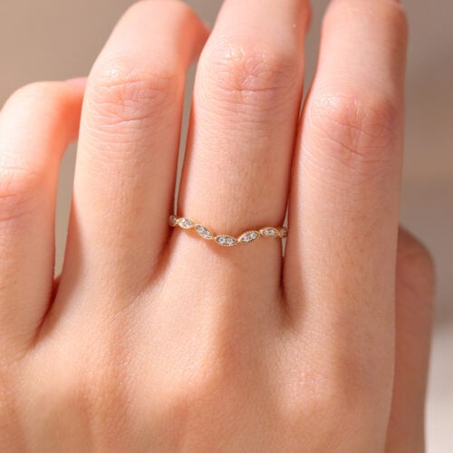 Yellow Gold Diamond Curved Wedding Band Stacked Wedding Rings