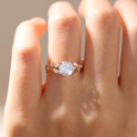 Rose Gold 1ct Round Cut Natural Moonstone Ring Nature-Inspired Bridal Ring