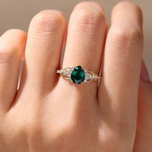 Yellow Gold Pear Shaped Lab Emerald Pave Engagement Rings Infinity Anniversary Promise Ring
