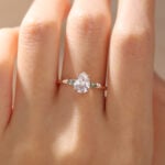 Yellow Gold Engagement Rings 1.5ct Pear Cut Lab Diamond & Moss Agate Ring