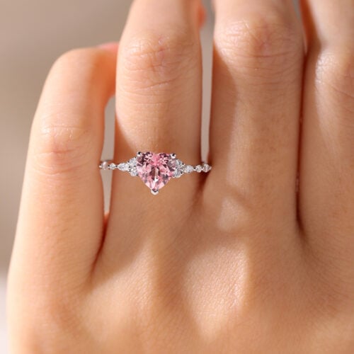 Heart Cut Pink Sapphire Ring​ 1.7ct Simple Band Engagement Rings in White Gold