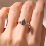 Marquise Cut Black Rutilated Quartz Ring Side Stone Engagement Ring