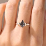 Oval Cut Black Rutilated Quartz​ Diamond Side Stone Engagement Ring
