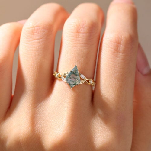 Engagement Rings Moss Agate Rose Gold Promise Rings Unique Rings