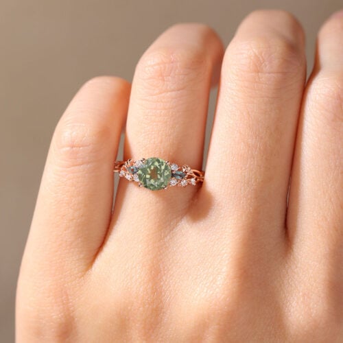 Green Sapphire Engagement Rings Vintage Alexandrite Rings Round cut rings