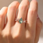 Agate Moss Engagement Ring Gold Kite Cut Nature Inspired Rings