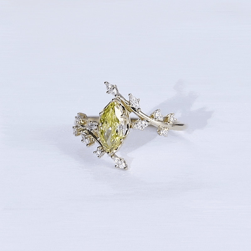 Marquise Cut Lab Yellow Diamond Ring 1ct Fancy Yellow Vintage Bridal Ring in Yellow Gold