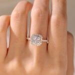 Cushion Cut Lab Grown Diamond Rings 1ct Halo Pave Bridal Ring in Yellow Gold
