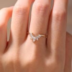 Yellow Gold Marquise Cut Moissanite Rings Curved Wedding Band