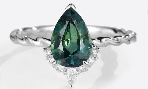 10K White Gold Pear Green Blue Sapphire Engagement Ring 34 Eternity Twisted Ring (1)