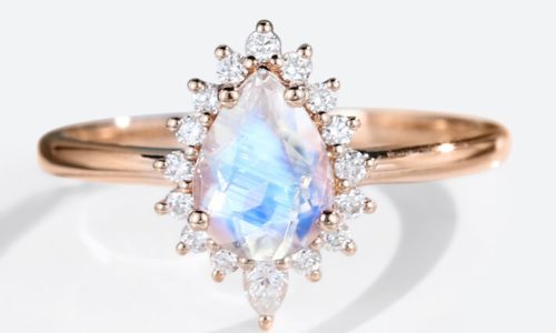 14K Rose Gold Moonstone Ring Halo Pear Shaped Moonstone and Diamond Engagement Ring (1)