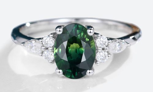 14K White Gold Oval Cut Green Blue Sapphire Engagement Ring (1)