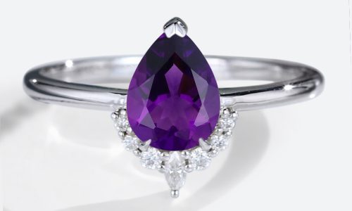 14K White Gold Pear Shaped Amethyst Engagement Ring Moissanite Ring Simple Engagement Rings (1)