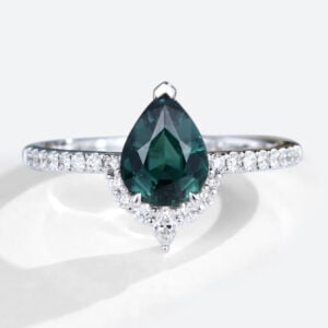 White Gold 1.2ct Pear Blue Green Tourmaline Ring with Diamond Pave Ring