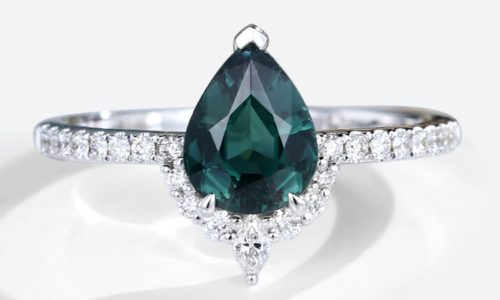 14K White Gold Pear Shaped Blue Green Tourmaline Twisted Engagement Ring (1)