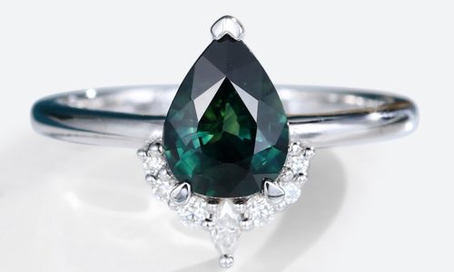 14K White Gold Pear Shaped Green Blue Sapphire Engagement Ring (1)