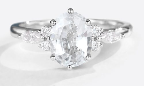 14K White Gold Simple Oval Cut White Sapphire Engagement Rings (1)