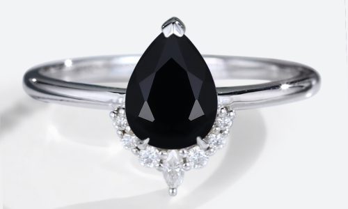 14k White Gold Pear Shaped Black Onyx Ring Unique Vintage Engagement Ring (1)