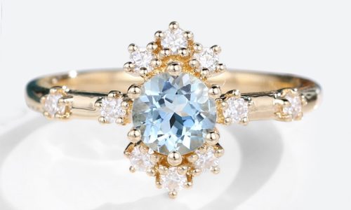 14k Yellow Gold Round Cut Aquamarine Engagement Ring Unique Engagement Rings For Women (1)