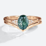 Oval Cut Moss Agate Rose Gold Engagement Ring Set