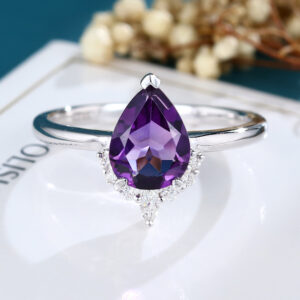 LisaJewelryUS Pear Shaped Amethyst White Gold Engagement Ring