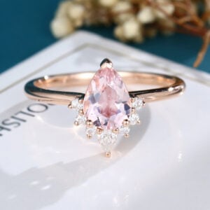LisaJewelryUS Pear Shaped Morganite Rose Gold Engagement Ring