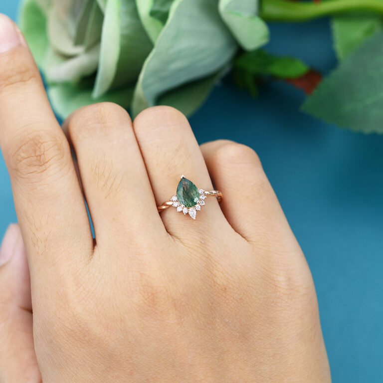 Rose Gold Moss Agate Ring Vintage Moss Agate Engagement Ring