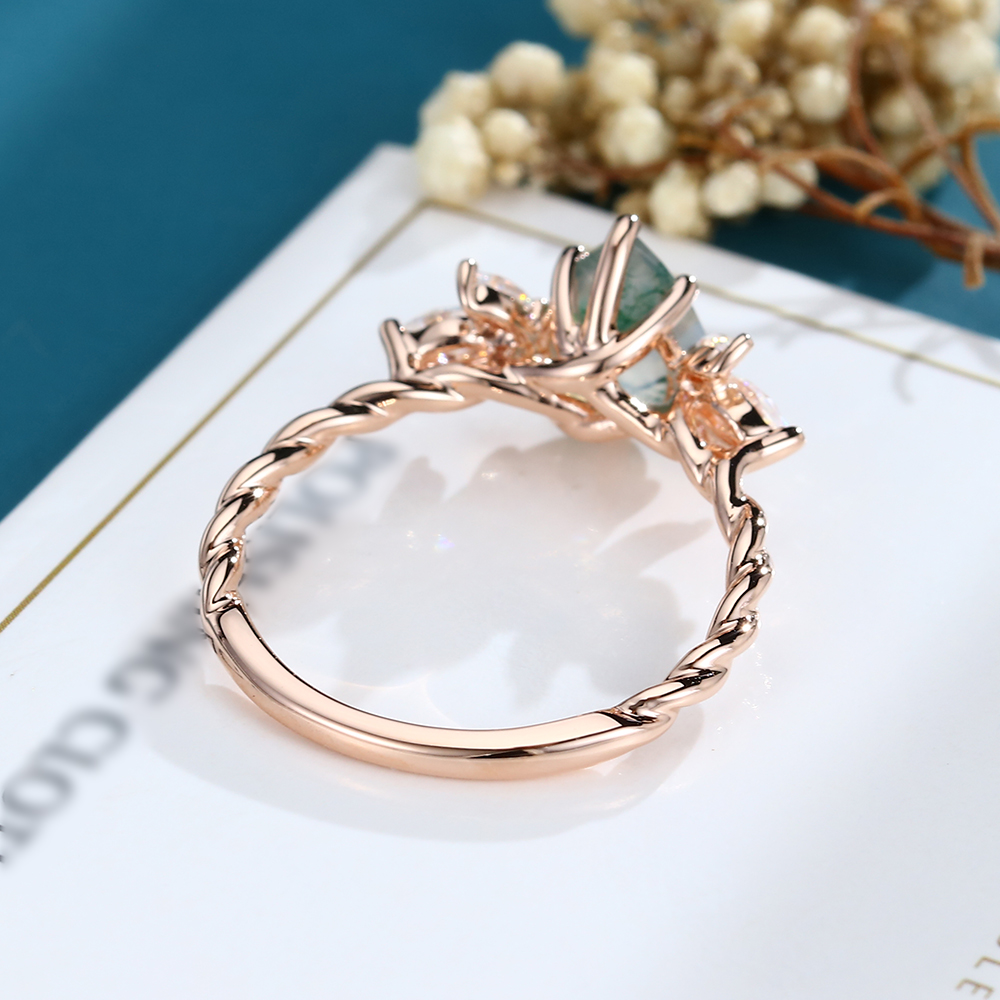 LisaJewelryUS Pear Shaped Moss Agate Rose Gold Engagement Ring (4)