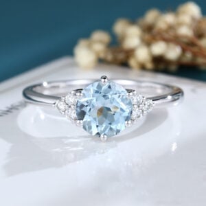 LisaJewelryUS Unique Aquamarine White Gold Engagement Ring