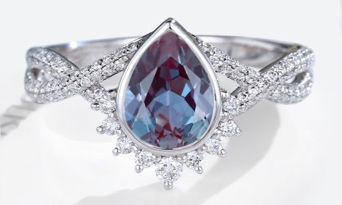 Pear Shaped Alexandrite Engagement Ring In 14K White Gold (1)