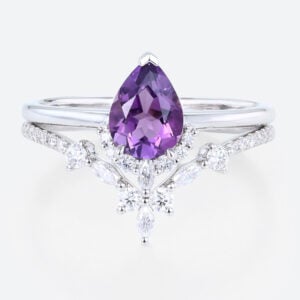 Amethyst and Diamond Ring Set White Gold Pear Shaped Engagement Ring