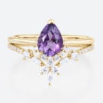 Amethyst and Diamond Ring Set Yellow Gold Pear Shaped Engagement Ring