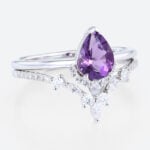 Amethyst and Diamond Ring Set White Gold Pear Shaped Engagement Ring