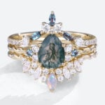 3PCS Pear Shaped Moss Agate Twisted Engagement Ring Set