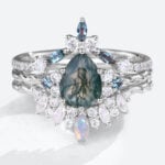 3PCS Pear Shaped Moss Agate Twisted Engagement Ring Set