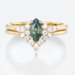 Marquise Moss Agate Ring Marquise Moissanite Curved Wedding Band