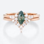 Marquise Moss Agate Ring Marquise Moissanite Curved Wedding Band