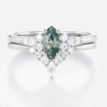 Marquise Moss Agate Ring Marquise Moissanite Curved Wedding Band