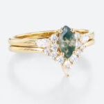 Rose Gold Marquise Moss Agate Ring With Marquise Moissanite Curved Wedding Band Set (4)