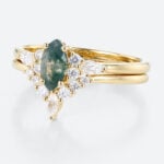 Rose Gold Marquise Moss Agate Ring With Marquise Moissanite Curved Wedding Band Set (5)