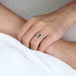 Rose Gold Marquise Moss Agate Ring With Marquise Moissanite Curved Wedding Band Set (8)