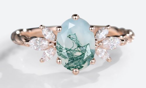Rose Gold Oval Cut Moss Agate Engagement Ring Twisted Moss Agate Engagement Ring (1)