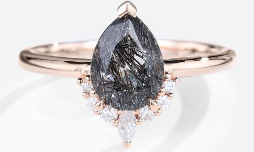 Rose Gold Pear Shaped Black Rutilated Quartz Ring Simple Engagement Rings (1)