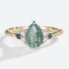 Rose Gold Pear Shaped Vintage Moss Agate Twisted Engagement Ring (1)