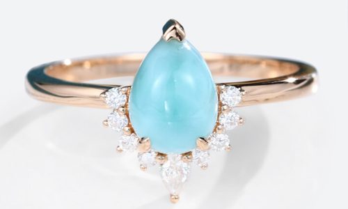 Rose Gold Vintage Pear Turquoise And Diamond Engagement Ring (1)
