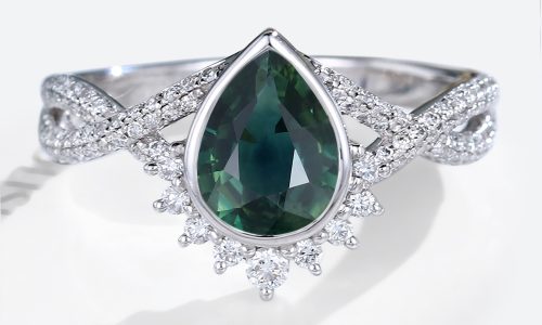 White Gold Bezel Pear Shaped Green Blue Sapphire Engagement Ring (1)