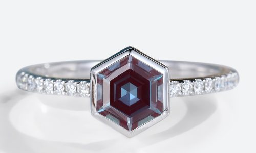 White Gold Hexagon Cut Alexandrite Rings Simple Bezel Half Eternity Engagement Ring (1)